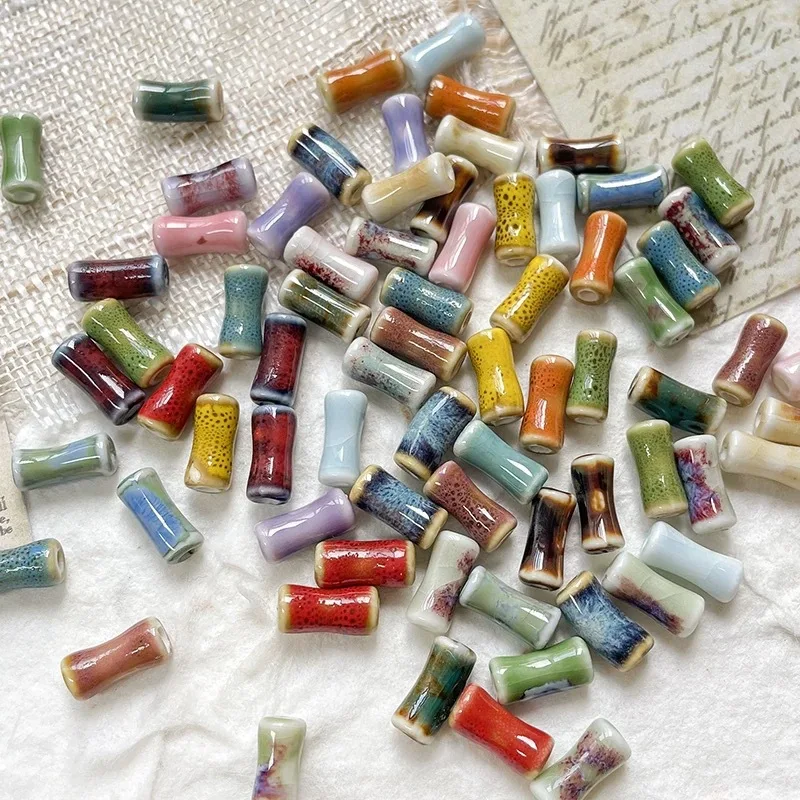 6x12mm Glaze Ceramic Beads Bamboo Shape Loose Beads for Jewelry Making DIY Supplies Bracelet Necklace Earrings Accessories New