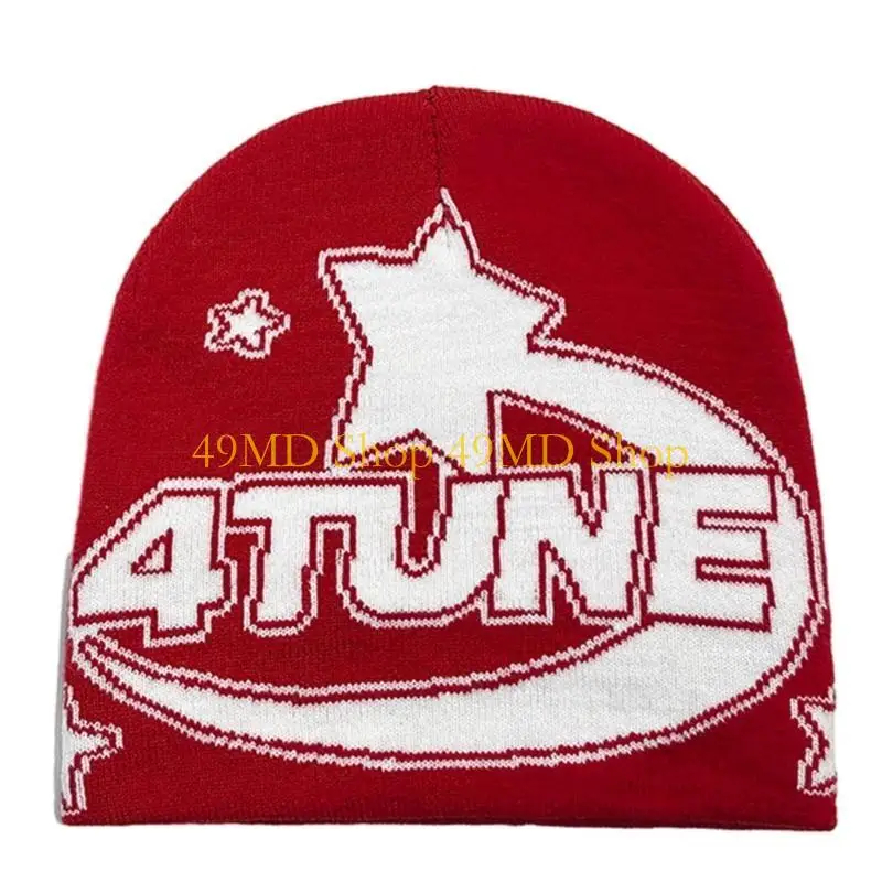 49MD Winter Knitted Hat for Teen Windproof Hat with Jacquard Letter Skiing Riding Hat