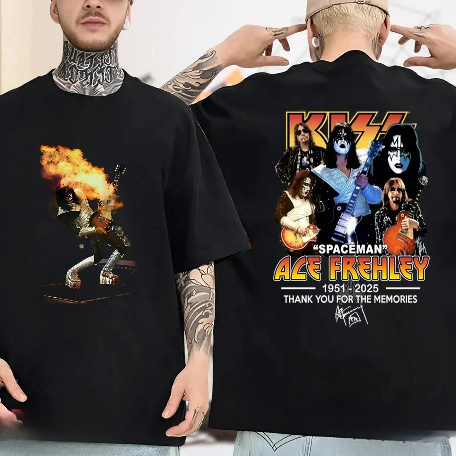 Hot Ace Frehley Spaceman Legendary 1951-2025 تي شيرت تذكاري متعدد الألوان فاخر راقي لكل من الرجال والنساء قمة Y2k للصيف #1