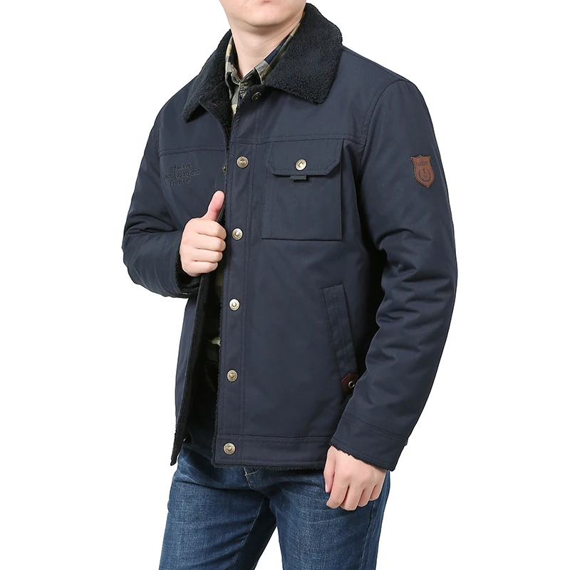 

Winter Parka Men Windbreaker Fleece Thick Warm Lapel Collar Coats Classic Cotton-padded Loose Clothes Outdoor Washed Jacket