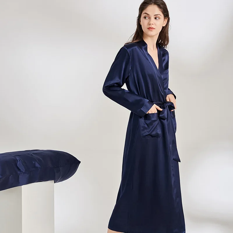 25MM 100% Mulberry Silk Maxi Bath Robe Nightwear Women's Kimono Long Robes Sexy Lingerie Nightgown bathrobe dressing Gown pajama
