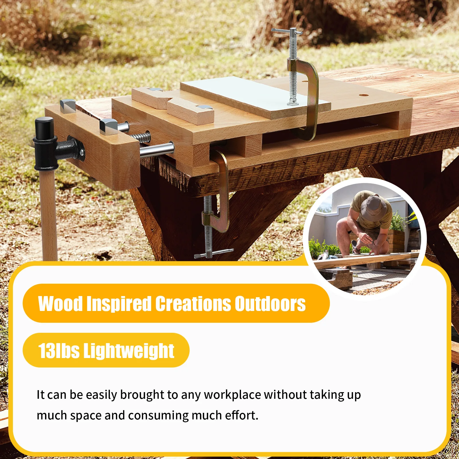 Portable Woodworking Workbench with Two G-type Fixing Clips, Desktop Wooden Vise Workbench, Wood Fixing and Processing Tools