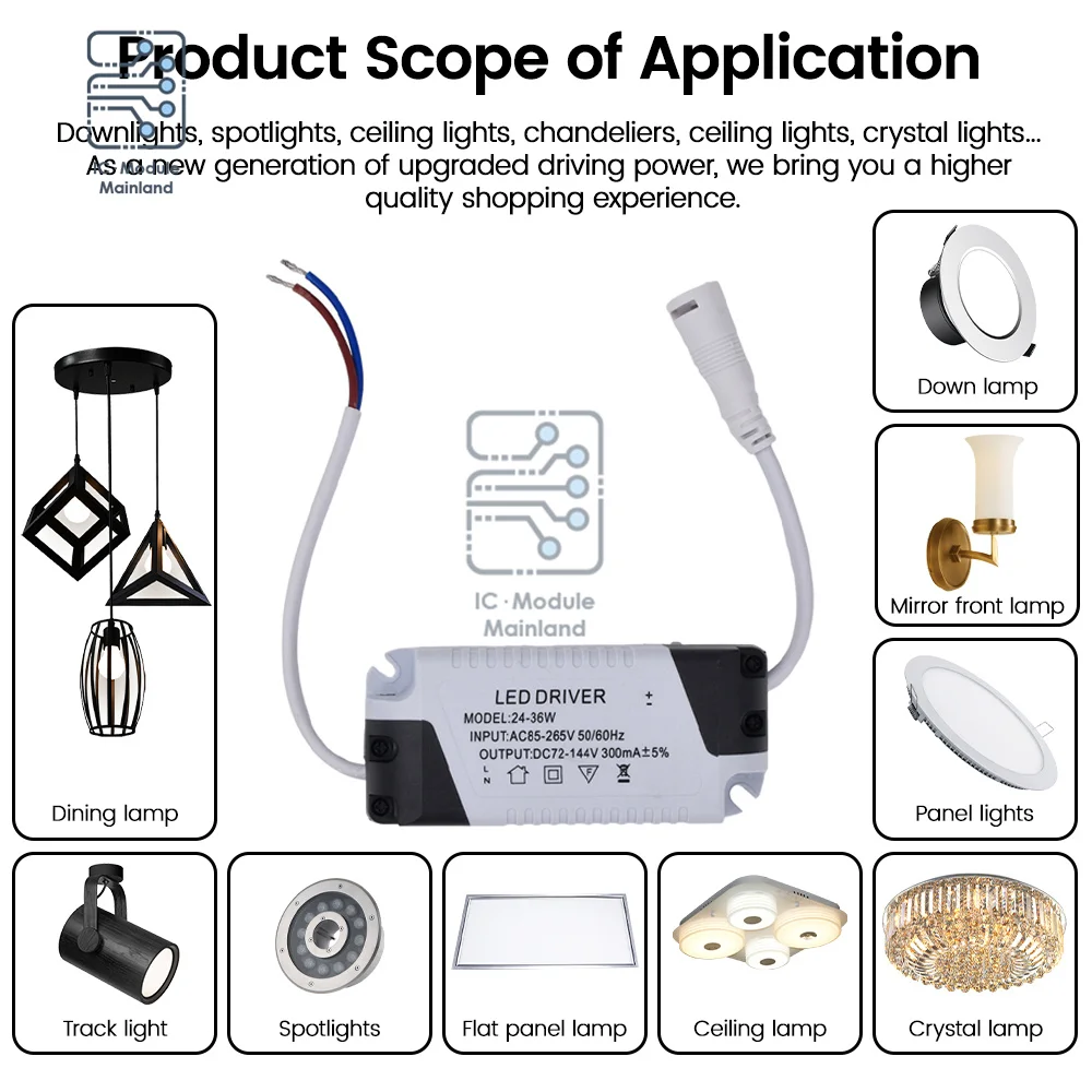 Constant Current 8-36W 260mA AC 85-265V Output  DC 24-96V Connector Power Supply LED Ceiling Lamp LED Driver Moduel