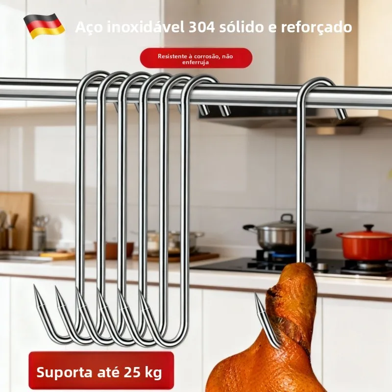 Gancho em Forma de S para Secagem de Bacon, Aço Inoxidável 304, Gancho para Salsicha, Carne de Porco e Peixe, Gancho de Cozin...