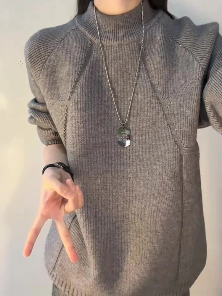 

Мужской вязаный свитер с высоким воротником, осенний, в стиле кэжуал, простой, с ощущением премиум-класса, базовый, вязаный, без застежек