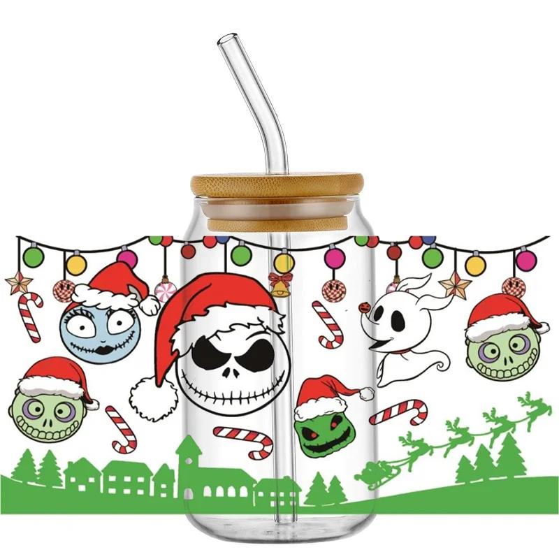 UV DTF Transfer Sticker Christmas Cartoon Series per The 16oz Libbey Glasses Wraps Bottles Cup Sticker fai da te impermeabile