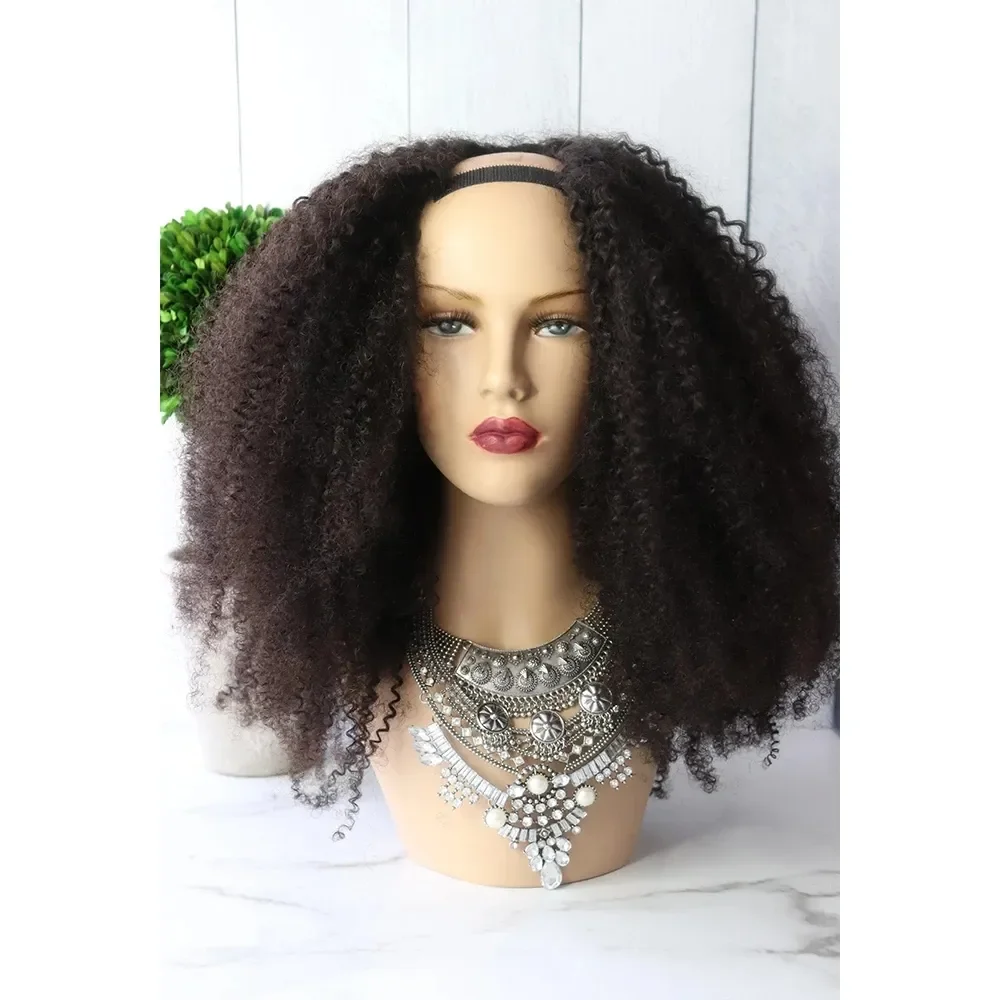 Groothandel Goedkope Afro Kinky Krullend 1X4 V Deel Menselijk Haar Pruiken 200% Dichtheid Full End Geen Voor Vrouwen Geen Weglaten U Onderdelen Pruik