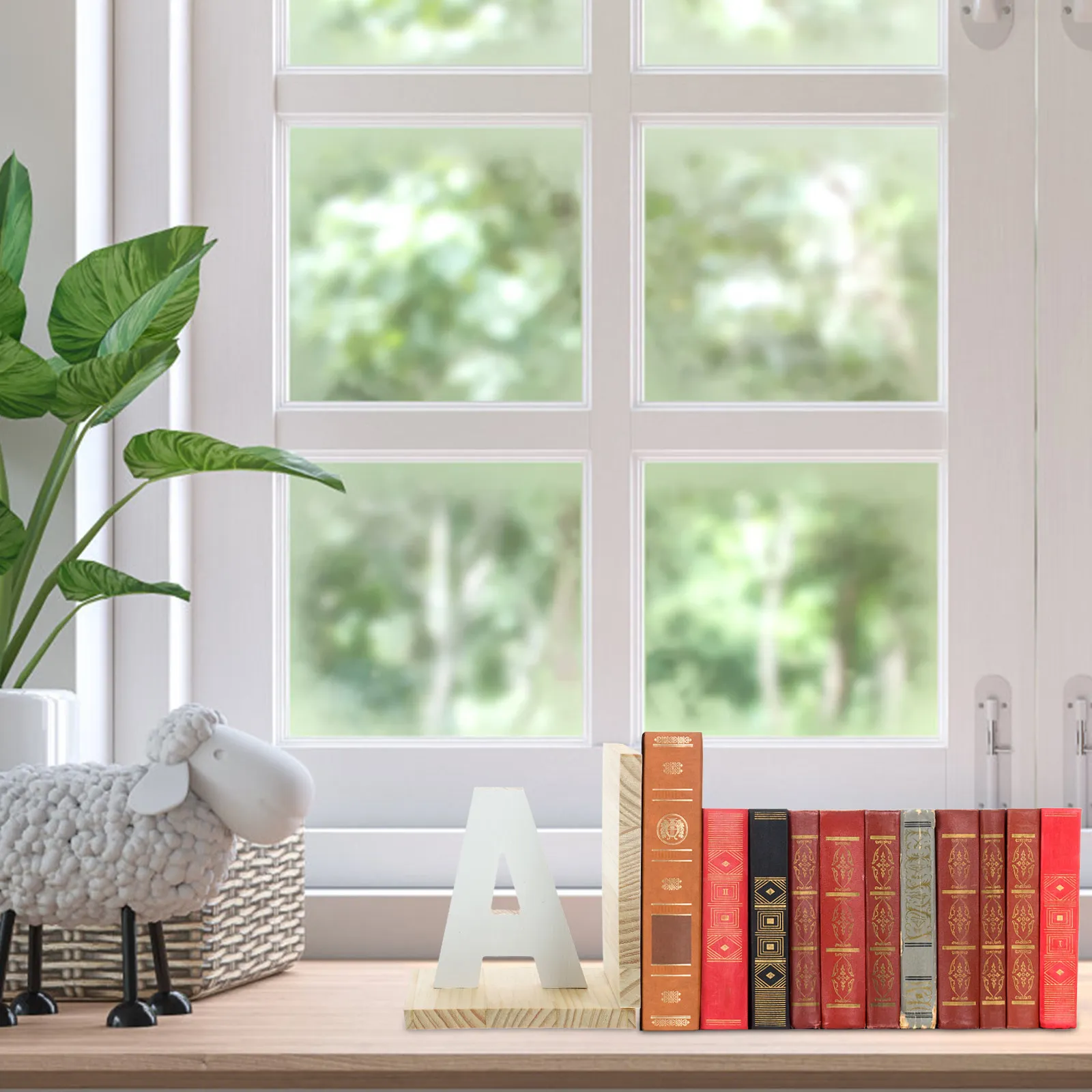 Wooden Book End Letter A Shape Book Holder for Desk Shelf Office Study Living Room Non-Slip Reading Organizer Decorative - view 3