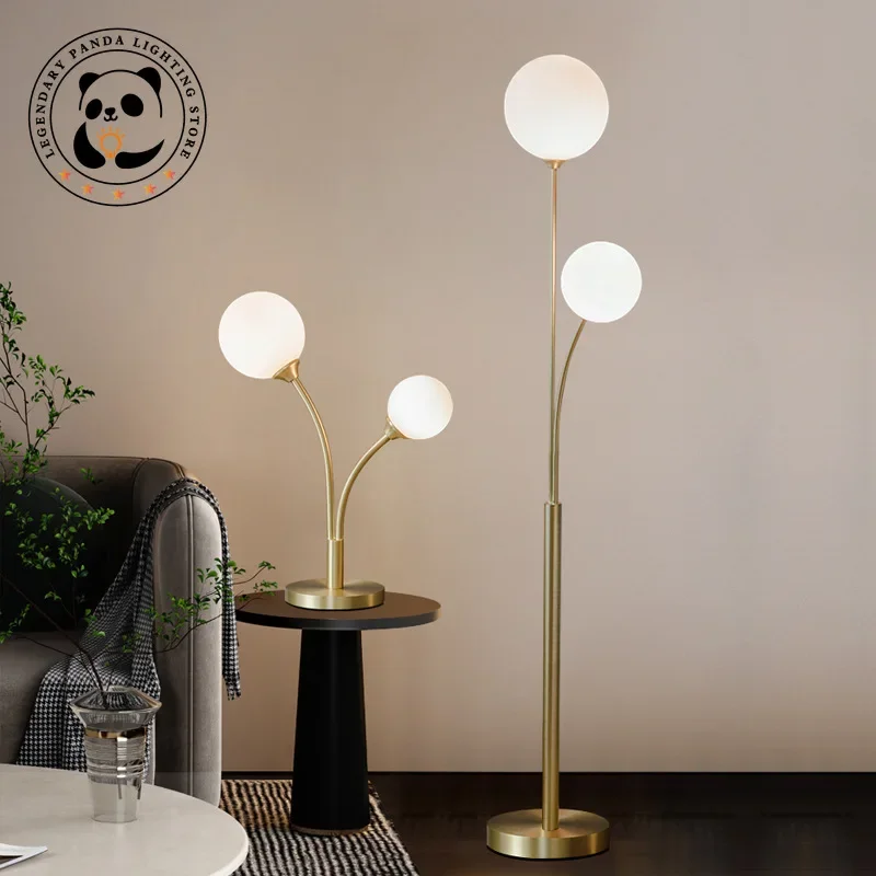 

American Design Luxury Gold Lustre Floor Lamp Double Head LED Modern Standing Light for Living/Dining Room Decor Bedroom Bedside