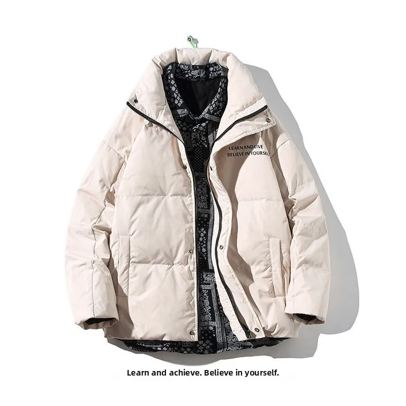 

Winter Tide Brand ex down Jaets Fake Two-Piece Long Sle Thiened White Du Feather Fill Pure Color Flip Collar