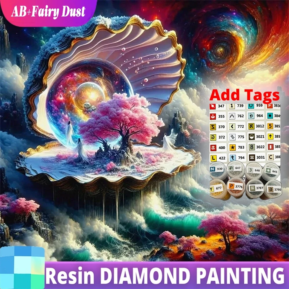 

Resin AB Fairy Dust Shell Diamond Embroidery Landscape Abstract Picture Of Rhinestones Mosaic Tree Painting Seaside DIY Child Ho