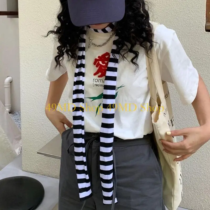 49MD Stripe Pattern Scarf for Women Summer Thin Scarves Female Camping Shopping Scarf