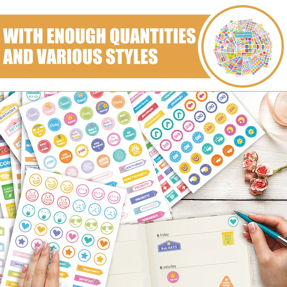 

16 Sheets Planner Stickers Aesthetic Diary Journal Supplies Self Adhesive Scrapbook Decals DIY Crafts Decorative Manual Album