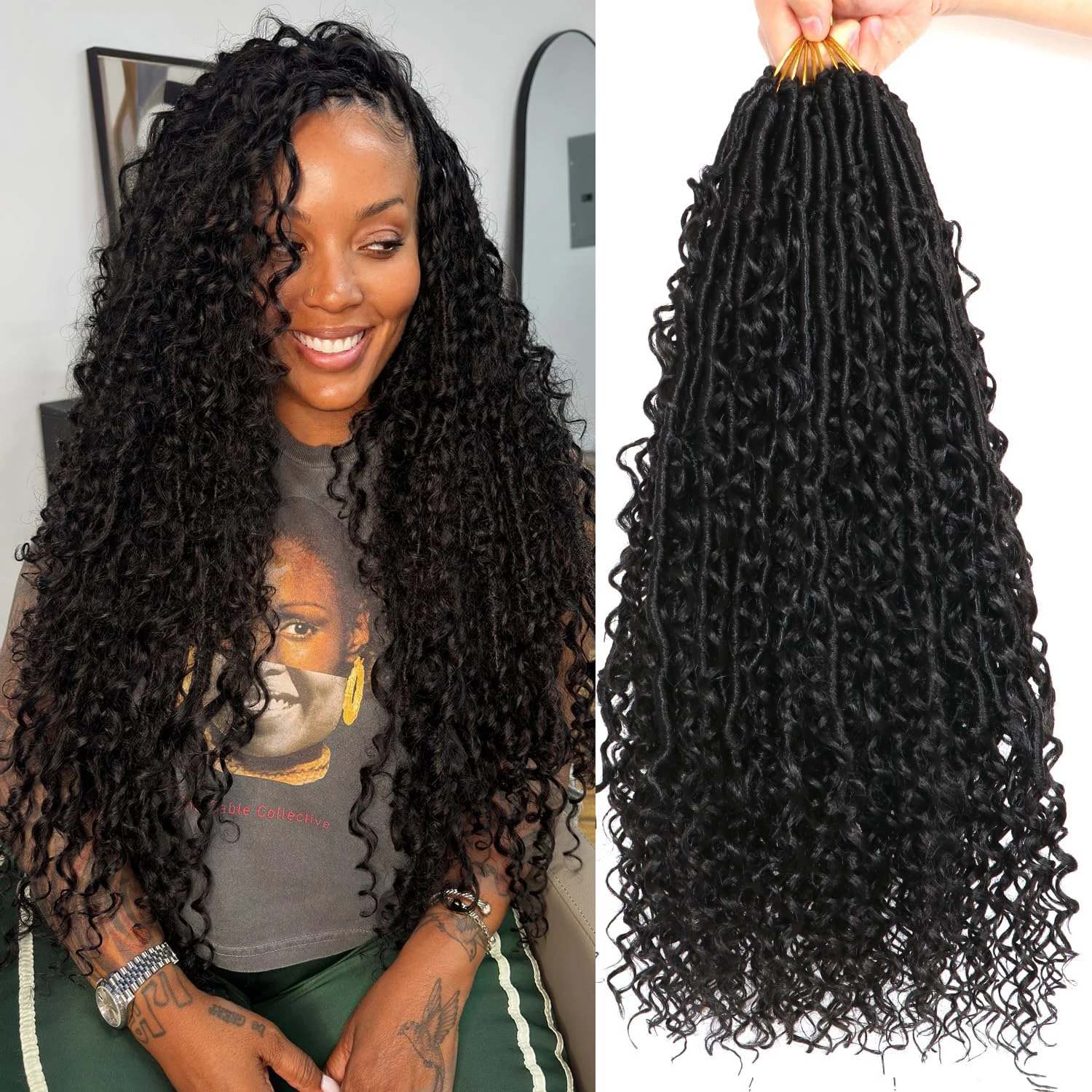 Goddess Locs Crochet Hair Boho Faux Locs Crochet Hair for Black Women Pre Looped Soft Locs with Curly Ends synthetic