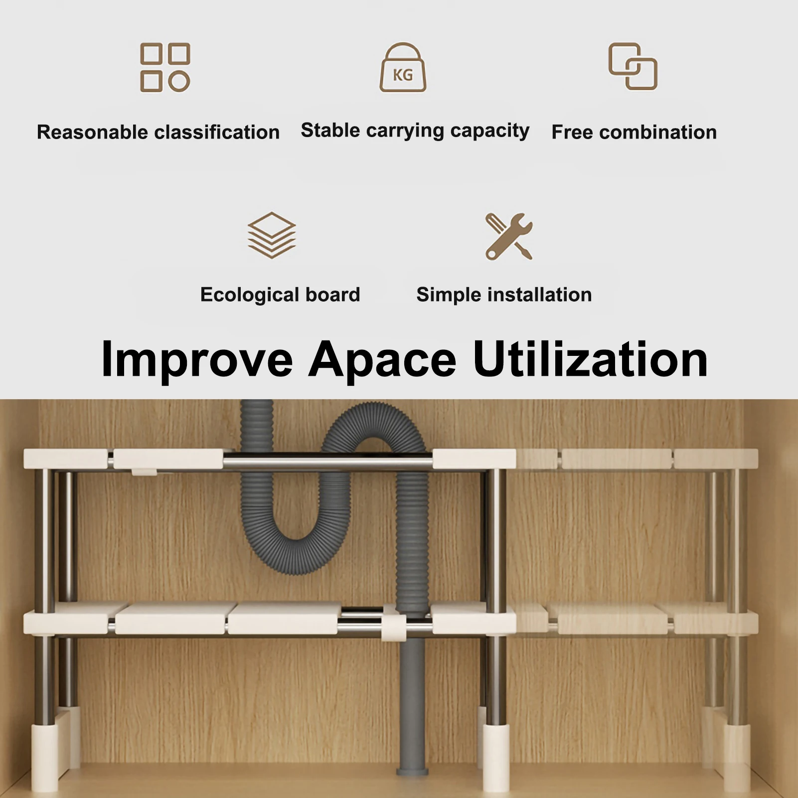 Kitchen Retractable Under Sink Shelf Cabinet Inside Tiered Rack Kitchen Cabinet Storage Multifunctional Pot Rack Storage Racks