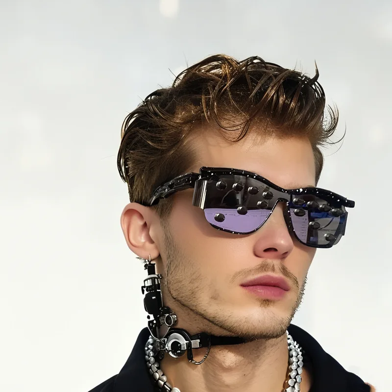 

New 2025 Trendy Punk Sunglasses Personalized Metal Cool Rivets Outdoor Sunglasses Music Festival Party Decoration Gifts Eyewear