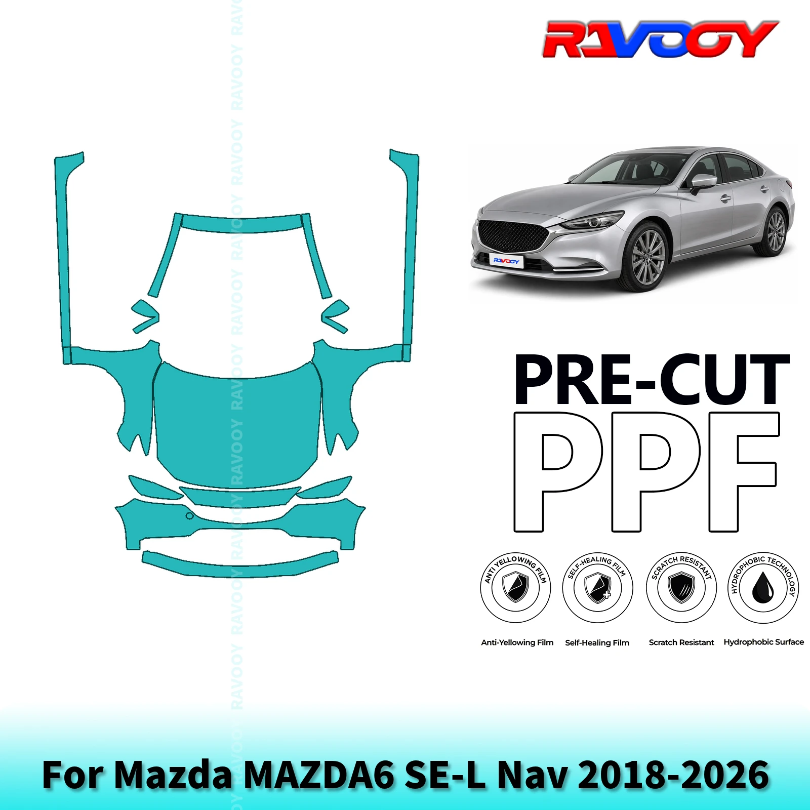 For Mazda MAZDA6 SE-L Nav 2018-2026 Full Front+Rockers 8.5Mil Pre-Cut Paint Protection Film PPF Stone Chip Kit Clear/Matte/Black