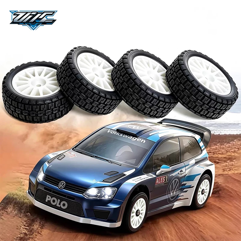 Hard‑Plastic Wheel Rim Rubber Rally Tire Set, 4Pcs 1/10 Scale For HSP Tamiya RC On‑Road Off‑Road Rally Car Upgrade Parts