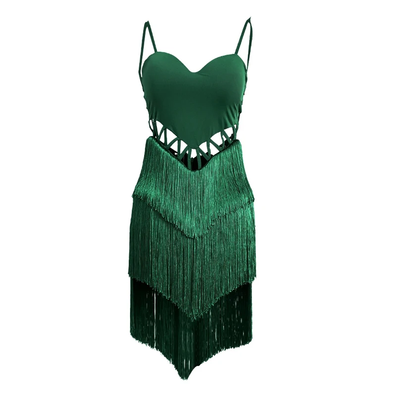 Odzież do tańca latynoamerykańskiego dla kobiet, sukienka z frędzlami dla dorosłych, profesjonalna odzież do ćwiczeń rumby, sukienka na zawody tańca towarzyskiego.