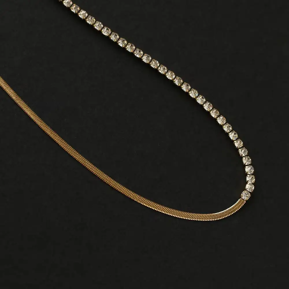Moissanite S925 3 mm Hiphop Jewelry Iced Out Gold Plated Herringbone Chain White Diamond Tennis Necklace for Women