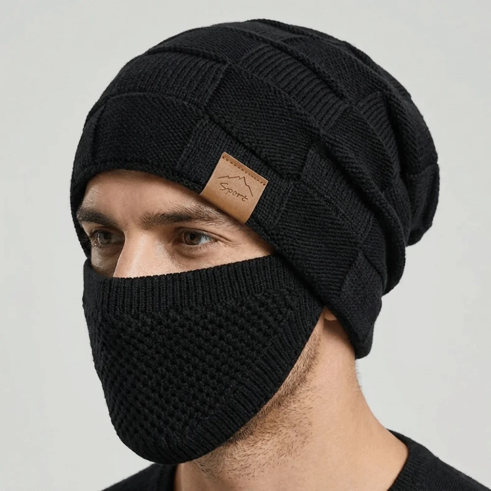2Pcs/Set New Elastic Hat Face Mask Set Windproof Warm Full Head Cover Hat Durable Thickly Men Knit Beanie Cycling