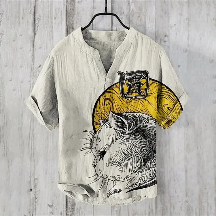 

Men's short sleeve shirt image casual luxury social fashion cat hawaiian short sleeve shirt elegant retro clothing