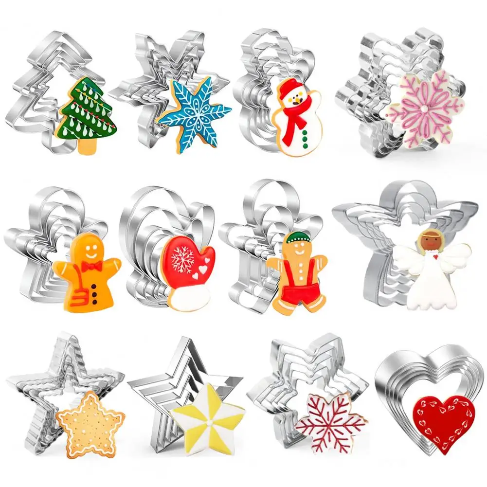 Unique Shape Cookie Mold Festive Christmas Cookie Cutter Set Santa Tree Snowflake Gingerbread Men Snowman Shapes Baking for Home