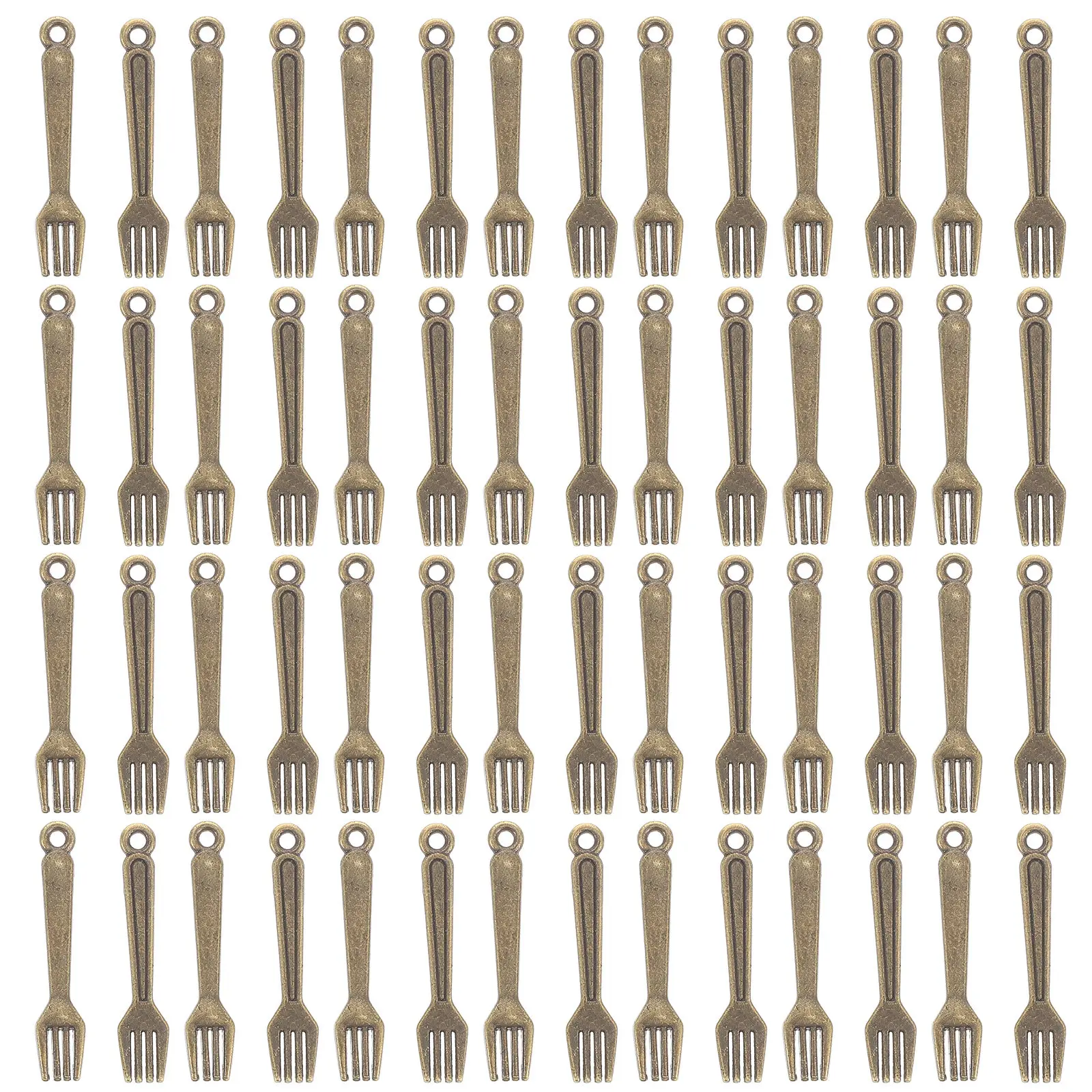 

100Pcs Alloy Cutlery Charm Vintage Mini Fork Pendant Realistic Tableware Jewelry for DIY Necklace Bracelet Earring Crafting