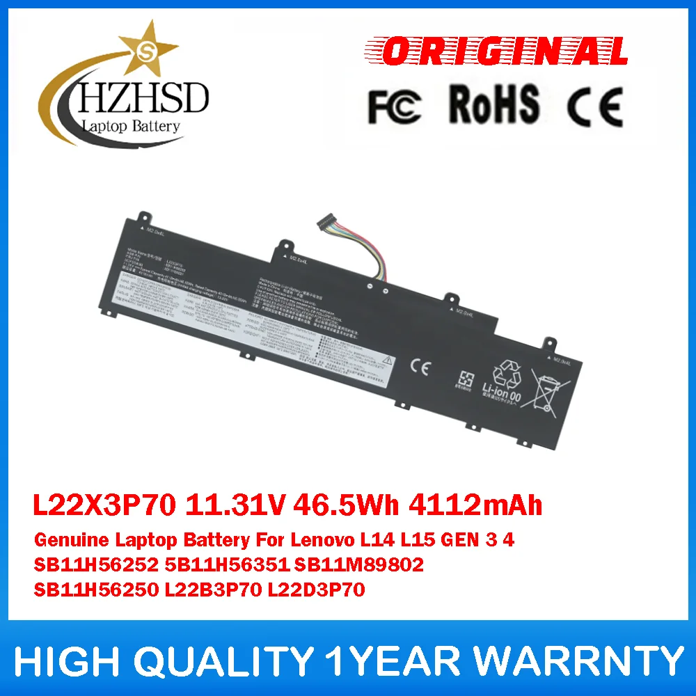

L22X3P70 11.31V 46.5Wh 4112mAh Genuine Laptop Battery For Lenovo L14 L15 GEN 3 4 SB11H56252 5B11H56351 SB11M89802 SB11H56250