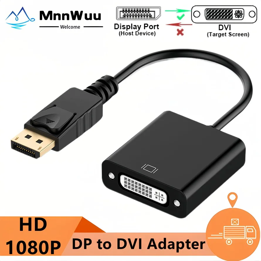 DP to DVI Cable Adapter 1920*1080P DisplayPort Male to DVI Female Connector Converter for Desktop Laptop PC TV Monitor Projector