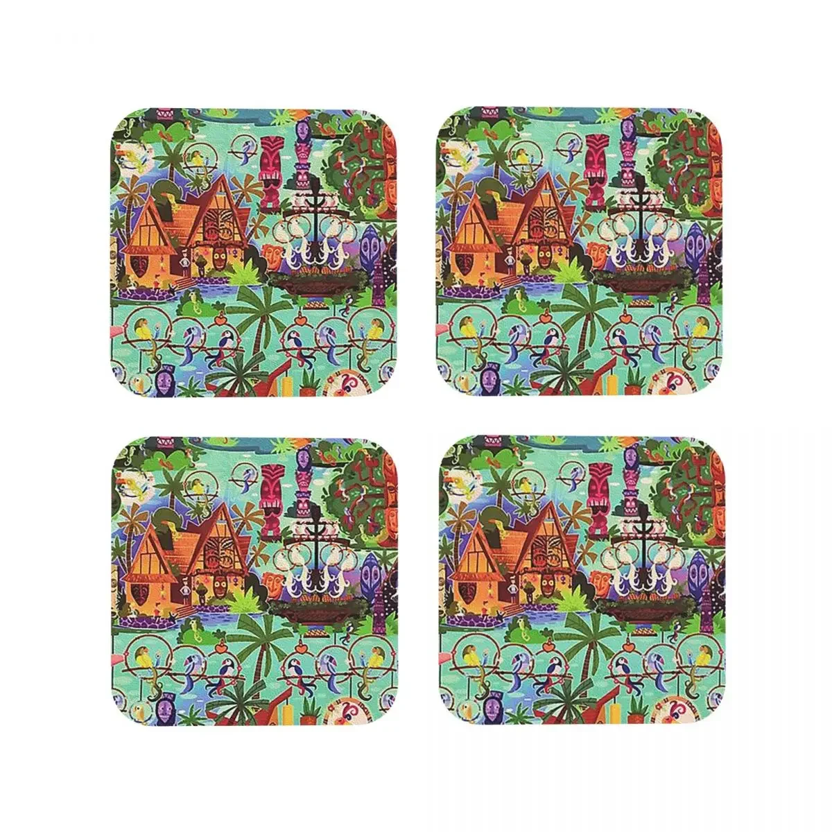 The Original Enchanted Tiki Room Collag Coasters Kitchen Placemats Non-slip Cup Coffee Mats For Home Tableware Pads Set of 4