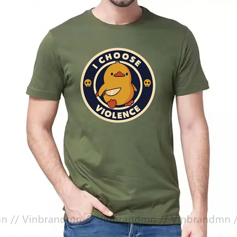 I Choose Violence T Shirt Funny Cartoon Duck Humor Slogan Streetwear Oversized Casual 100% Cotton O-neck EU Size Anime T-shirts