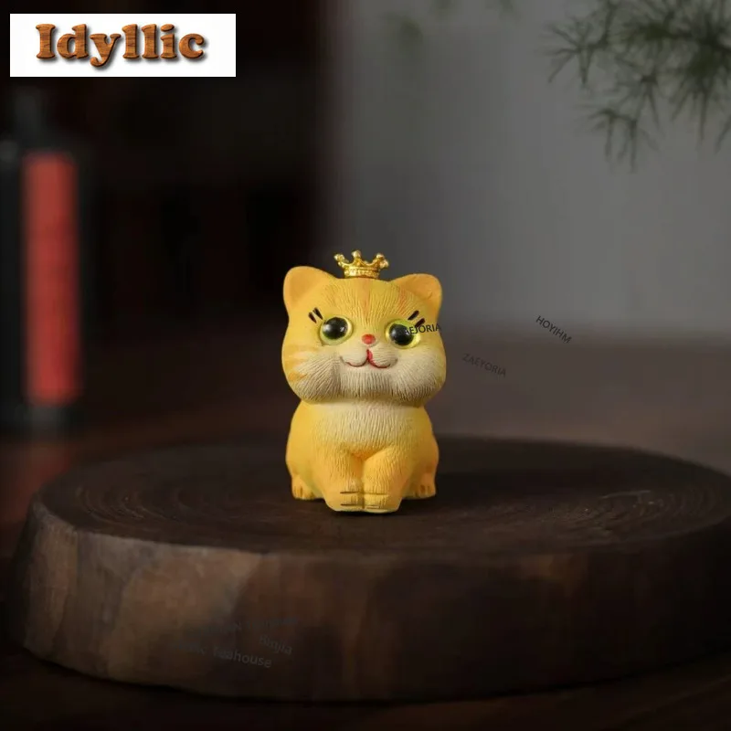 HOYIHM Yixing Zisha Crown Cat Ginger Tea Pet Luxury Tea Games Tea Figurine Play Toys Tea Statue Ornaments Supplies Workmanship