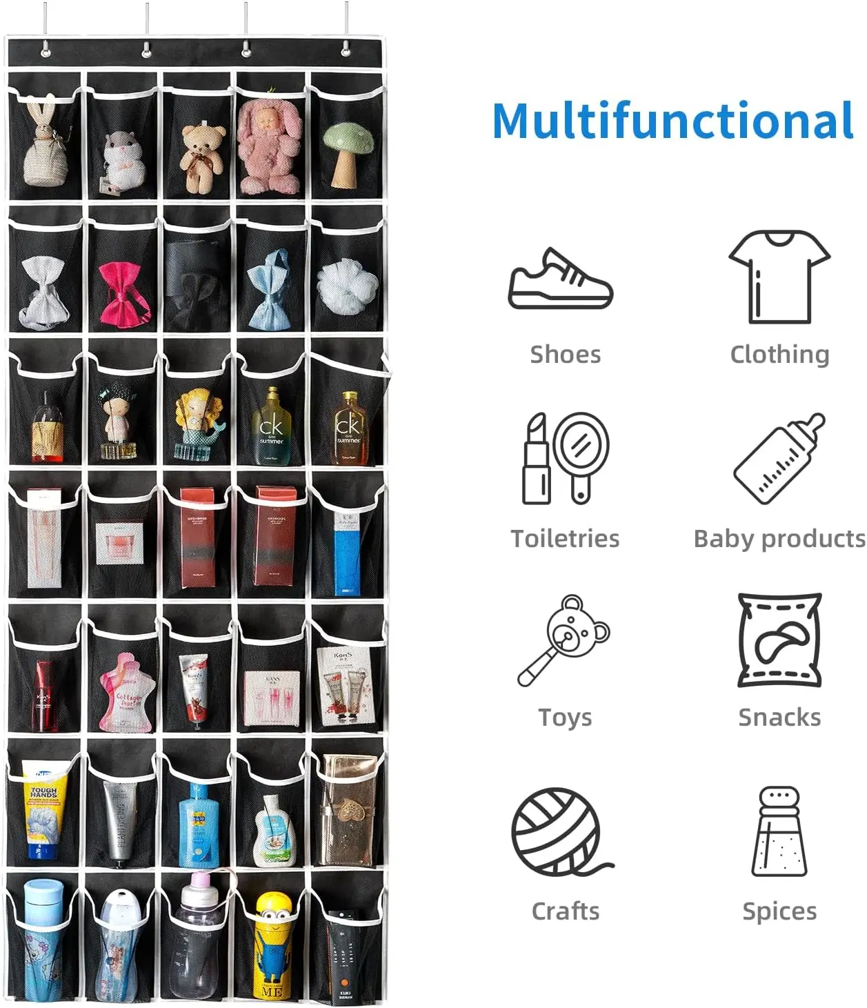 35 Pockets Over the Door Shoe Organizer, Hanging Shoe Organizer for Door with 35 Mesh Pockets Large Capacity Hanging Storage