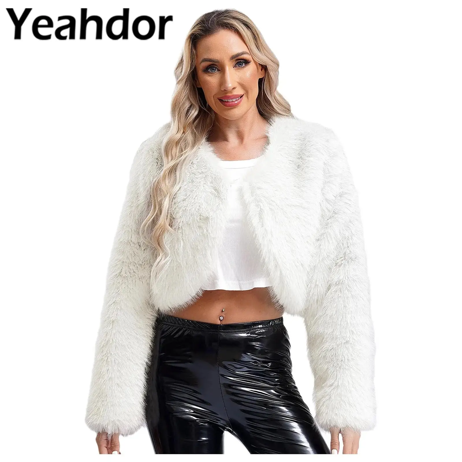 

Womens Fashion Faux Fur Wraps Jackets Boleros Cropped Outerwear Long Sleeve Open Front Fully Lining Short Cardigan Warm Coat