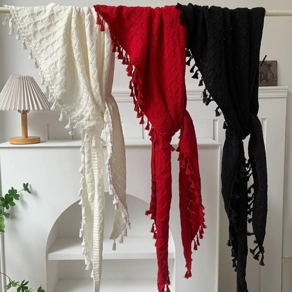 

New Hollow Out Winter Triangle Scarf Keep Warm Knitted Shoulder Shawl Soft Korean Knitted Shawl Scarf for Women