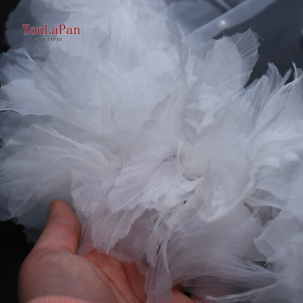 YouLaPan Elegant Hair Flower Veil White 3d Flower Short Bridal Veil Floral Veil Wedding Cosas Para Boda 2024 VA21