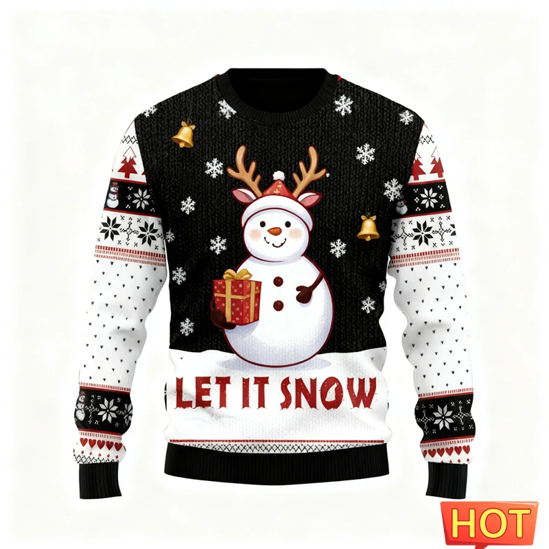 

3D Christmas Sweatshirt Men Women Xmas Snowman Printed Ugly Christmas Sweater Unisex Pullover Holiday Party Tops dropshipping