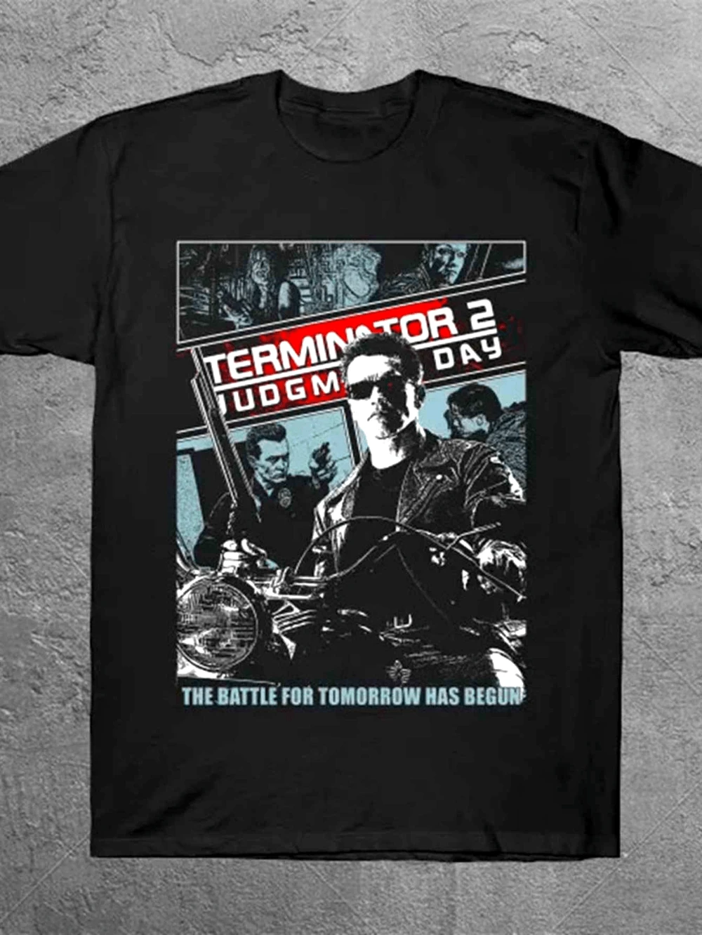 Herren Terminator 2: Judgement Day Grafik-T-Shirt - 100% Baumwolle, Schwarzes Rundhals-Kurzarmshirt mit Ikonischem Film-Print