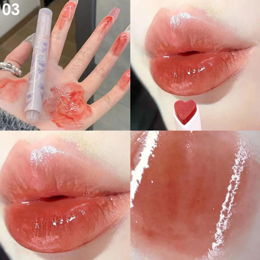 Batom hidratante para lábios, lápis, esmalte em forma de coração, maquiagem com espelho de vidro, gloss, água clara, rosa gelatina, L G8x6