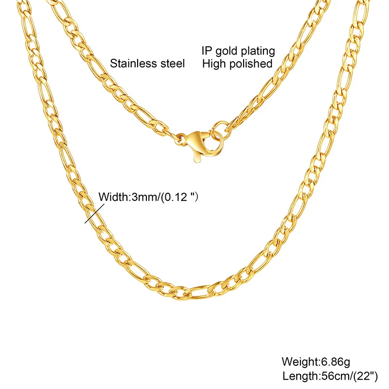 Figaro Chain Necklace Stainless Steel Link Gold Color Choker Necklace Layered Women Girls 14\