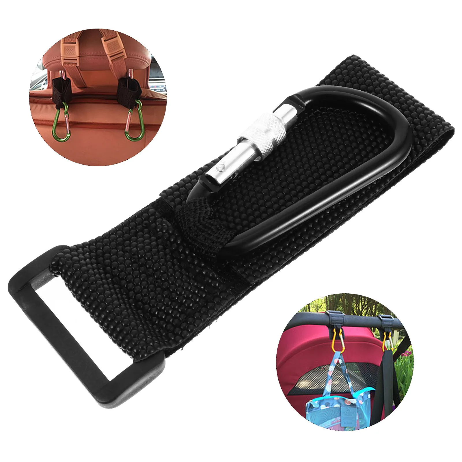 

2Pcs Stroller Hooks Heavy Duty Quick Release Pram Clips PU Strap Aluminum Alloy Multi-Use Baby Stroller Hook Accessories Safe