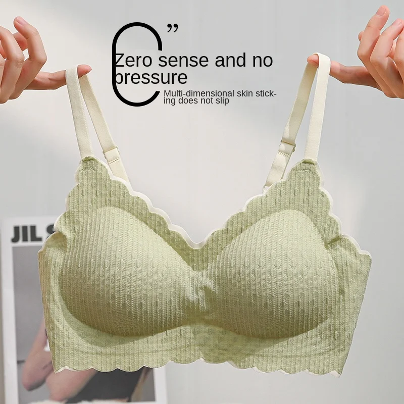 New Top Lace Seamless Women's Underwear Small Chest Gathered Non-slip No Steel Ring Sexy Sling Beautiful Back Bra Thin Section