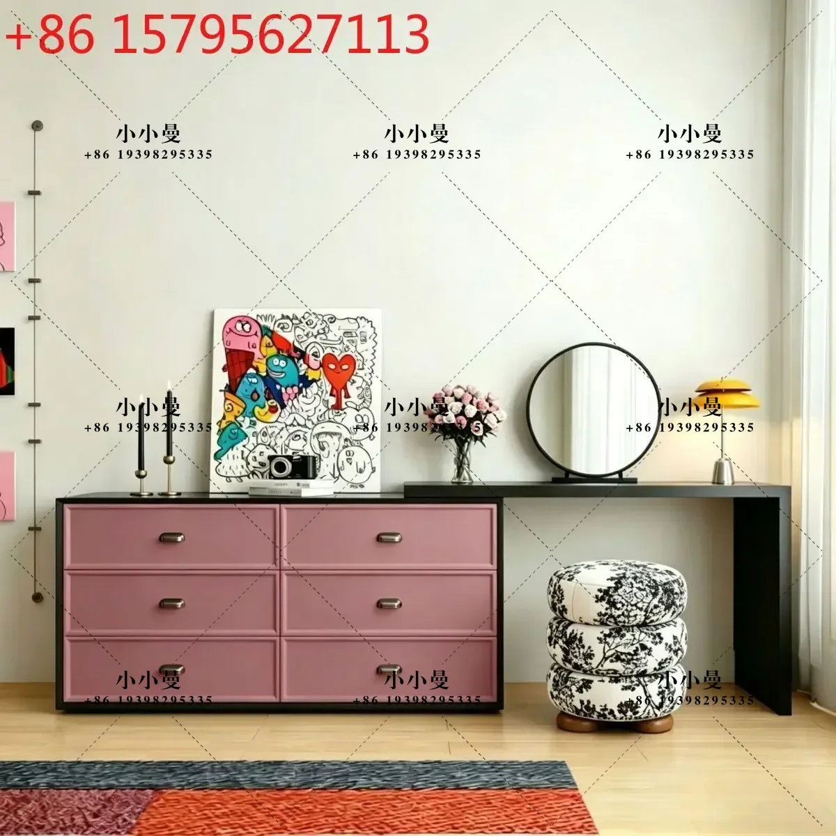Medieval style dopamine dresser chest cabinet dresser integrated bedside cabinet retro makeup table belt