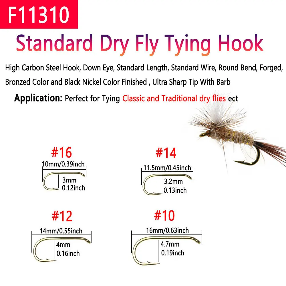 Bimoo 240 Stück/Box Widerhaken Standard Trockenfliegen-Haken Gebogener Nymphen-Caddy-Pupa-Midge-Emerger-Fliegenhaken Garnelen-Forellen-Angelköder – Detail 2