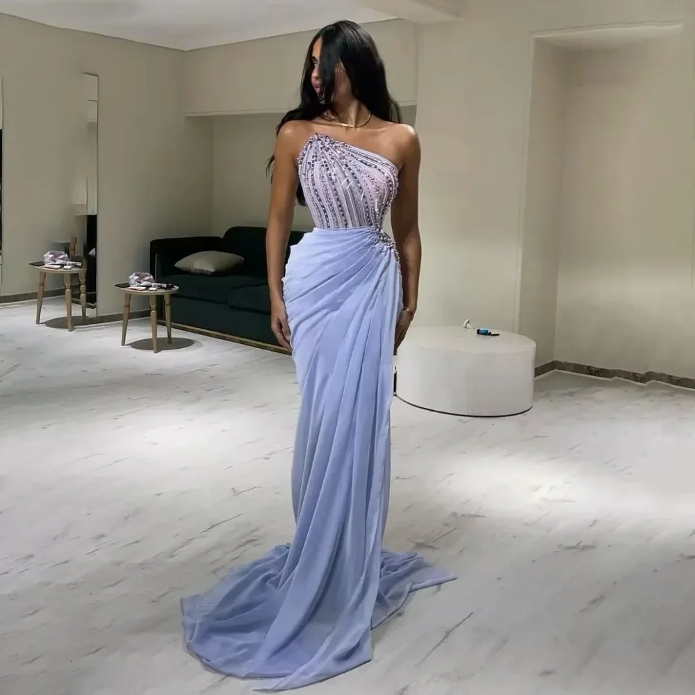 Customized Exquisite Beading Evening Dress Charming Mermaid Prom Dress Elegant Sleeveless Chiffon Party Gown فساتين سهرة فخ