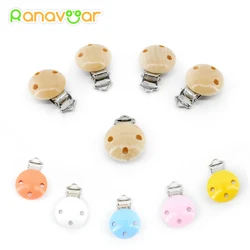 5 PCS Wood Baby Pacifier Clips Cor Natural Pintura Colorida De Madeira Redonda Com Metal Titulares Kids Feeding 4.5cm x 2.8cm