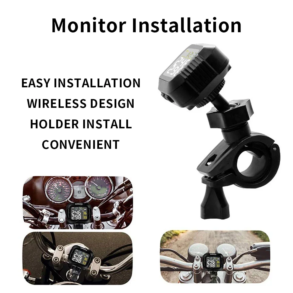 Motorcycle TPMS Tire Pressure Monitoring System Temperature Alarm With 2 External Sensors Moto Tyre Alarm Systems Real Time