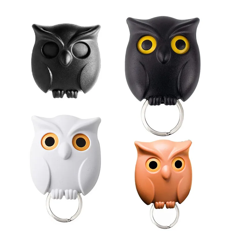 120PCS Owl Key Holder Automatic Open Close Eyes Magnetic Holder Wall Mounted Owl Key Hooks with Wall Self-Adhesive Tape