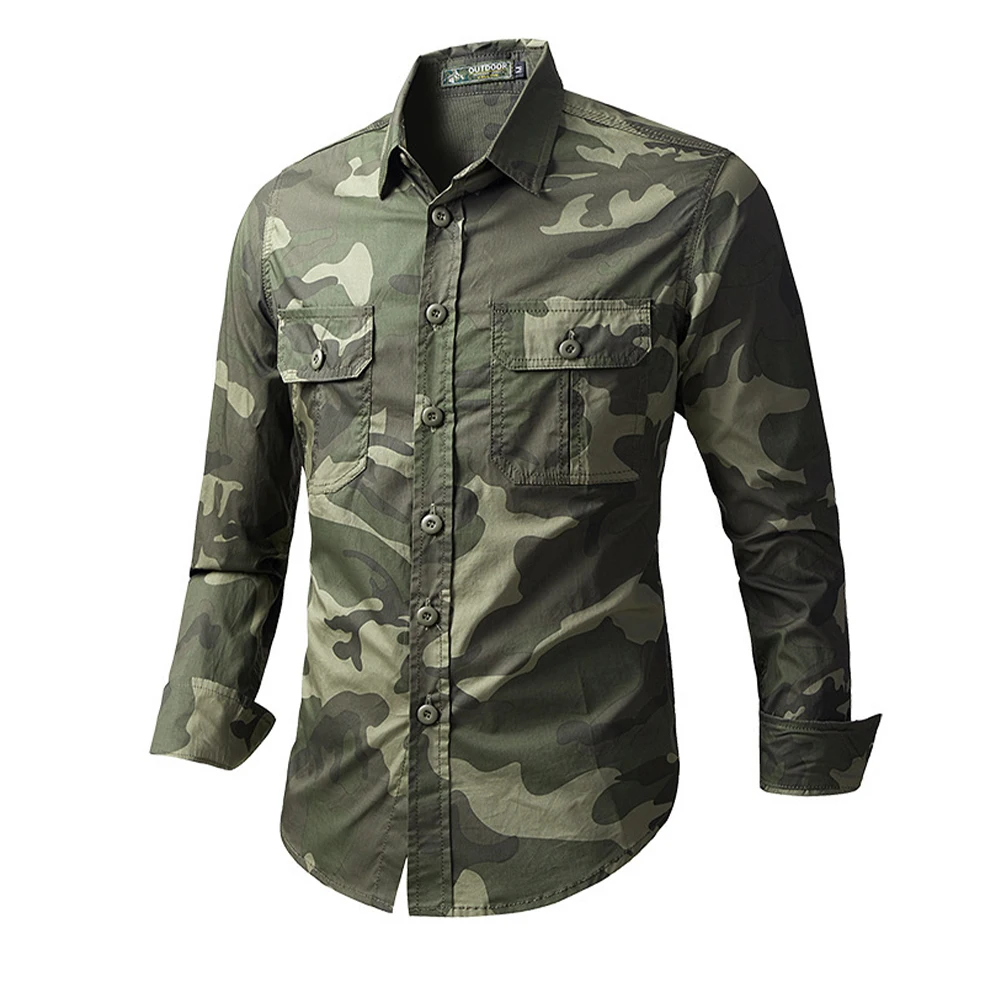 

New Camouflage Cargo Shirt for Men 100% Cotton Multi-Pocket Shirts High Quality Militar Overshirt Outdoor Casual Colthing